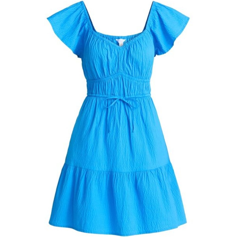 NWT, SZ L (12-14) COTTON Blend, Sweetheart Mini Dress, Turquoise